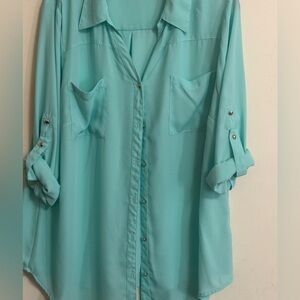 BEVERLY DRIVE Turquoise Button-Down Shirt